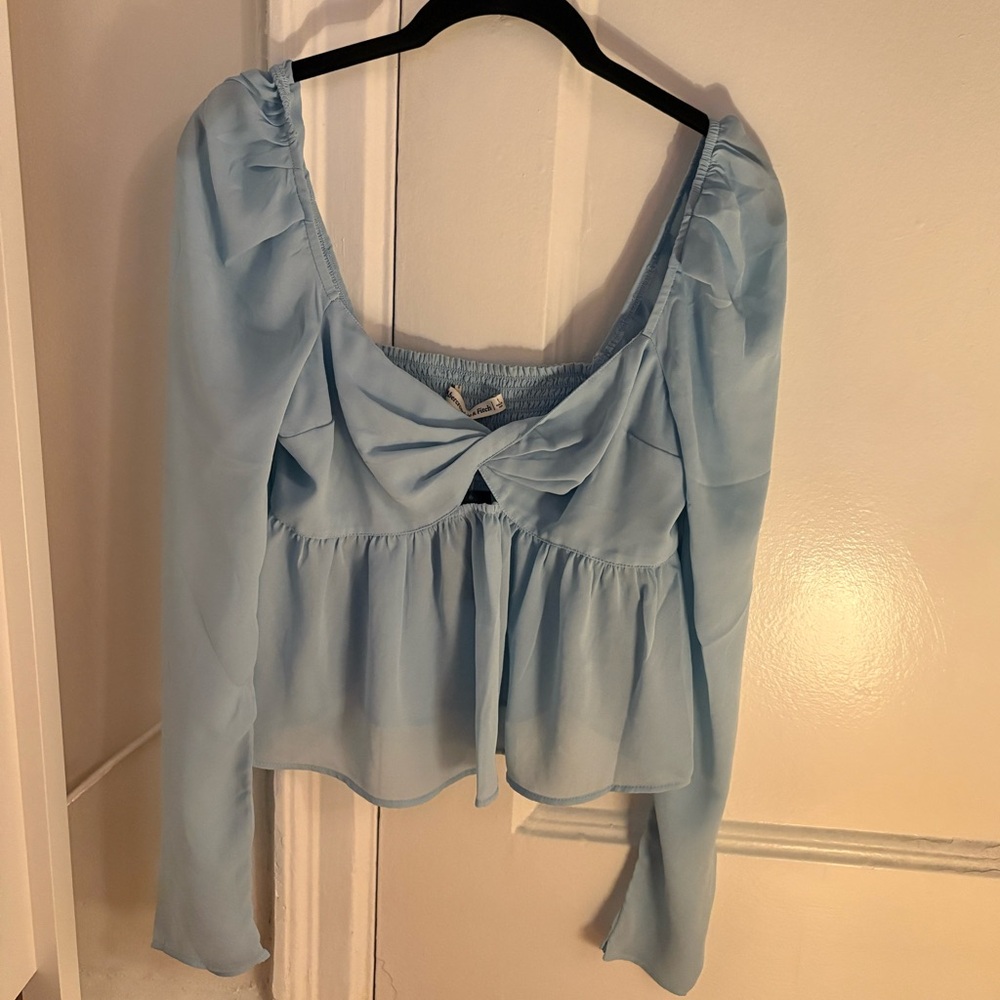 Long Sleeve Sheet Twist Top Light Blue NWOT Abercrombie